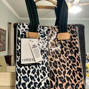 Consuela Leopard Print Tote - Black, Blue, and Tan consuela duo Chico tote